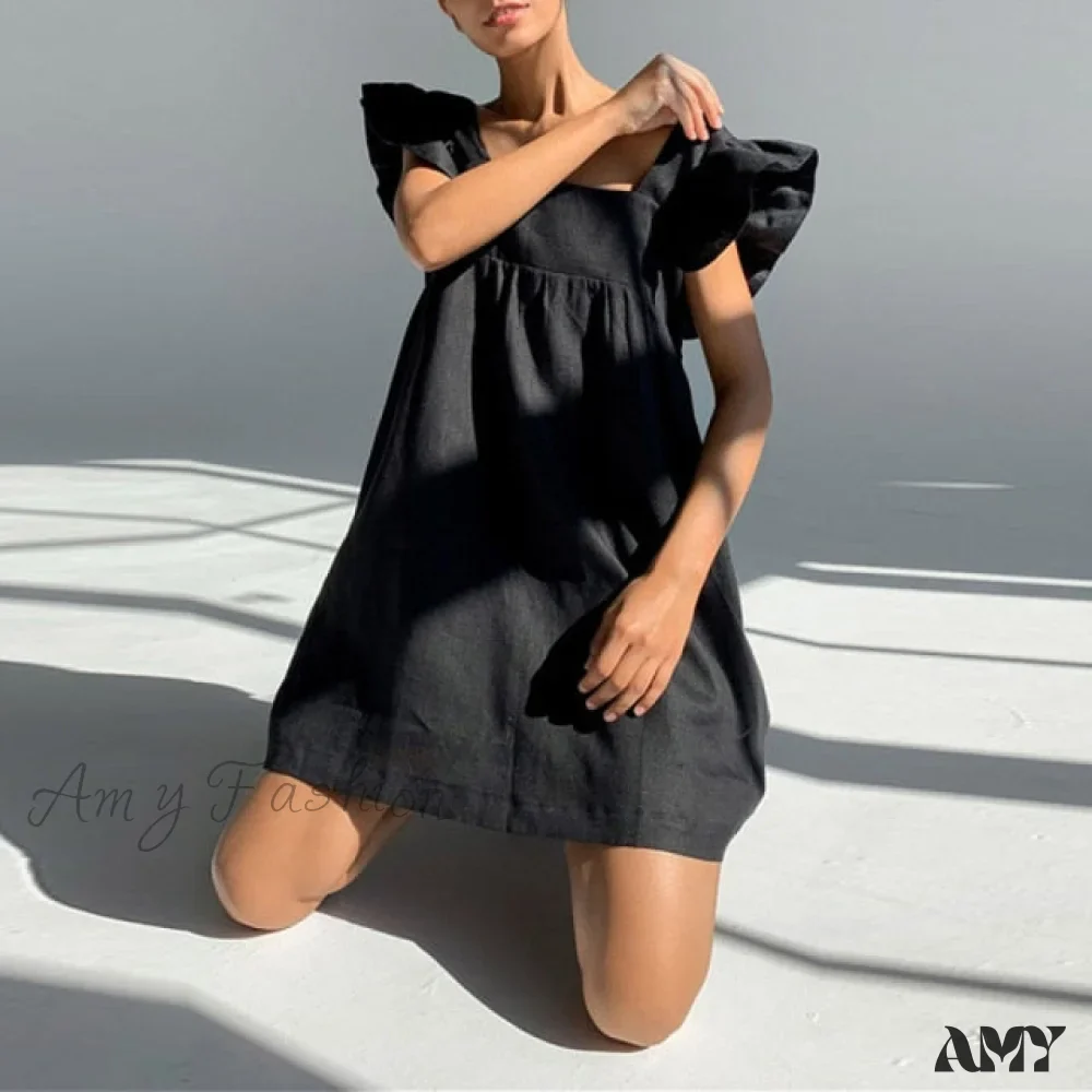 Amy Fashion - Sexy Square Neck Solid Color Cute Dress - Image 5