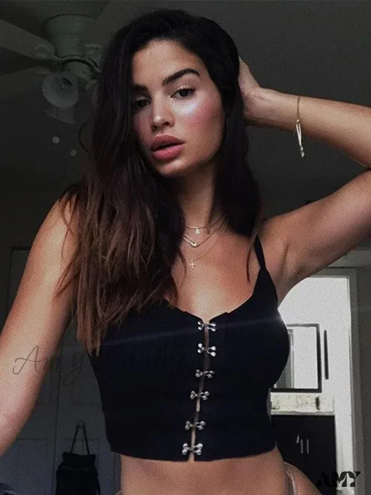 Sexy Fitness Button Vest Sleeveless Spaghetti Strap Basic Crop Top - Image 4