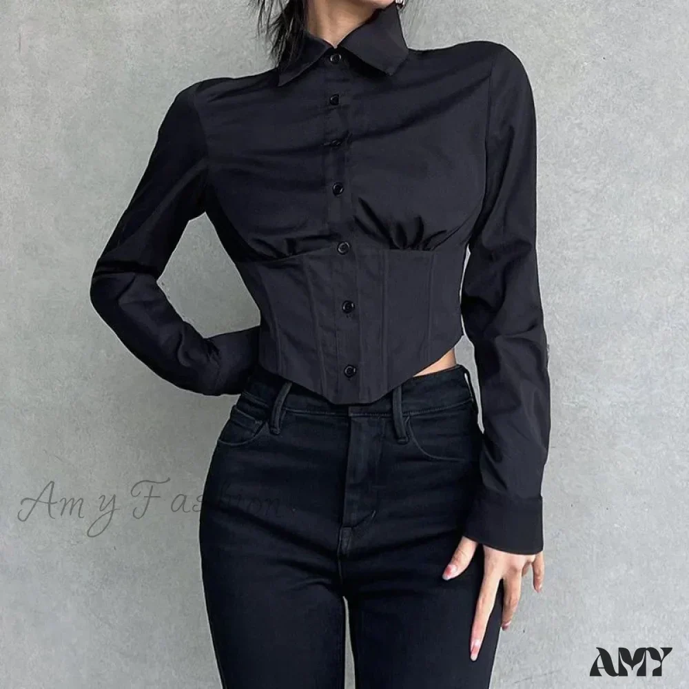 Sexy Folds Gothic Black Short Top Blouse - Image 4