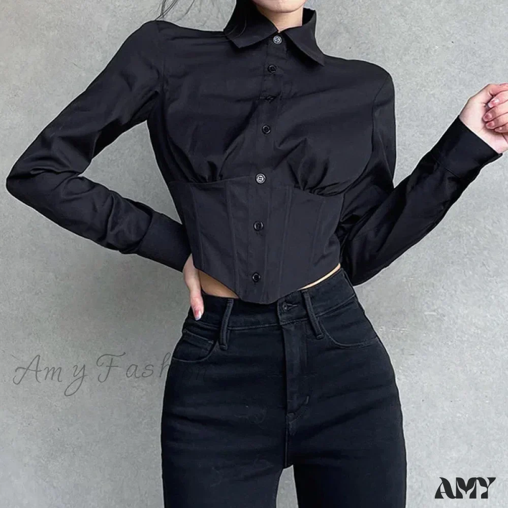 Sexy Folds Gothic Black Short Top Blouse - Image 5