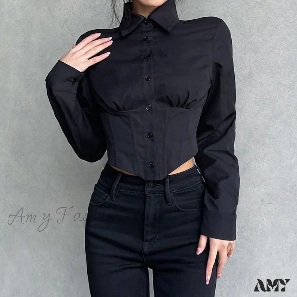 Sexy Folds Gothic Black Short Top Blouse - Image 6