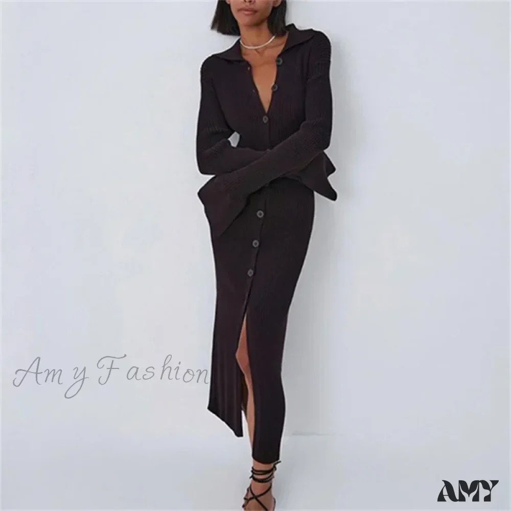 Amy Fashion - Sexy Knitted Cardigan Women  Female Fashion Slim Solid Autumn Winter  Flare Sleeve Female Vestidos - Image 7