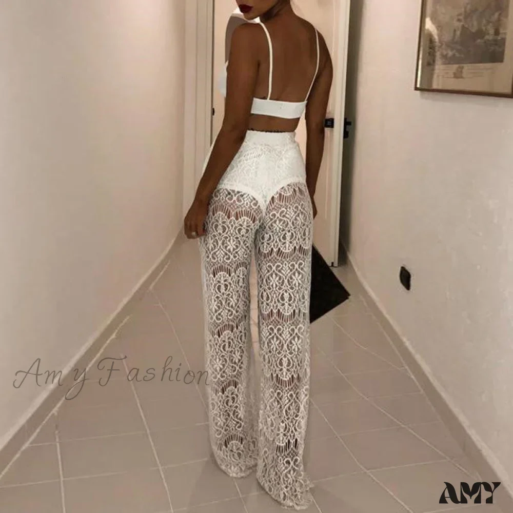 Amy Fashion - Sexy Lace High Waist Loose Pants - Image 2
