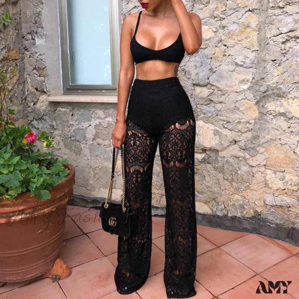 Amy Fashion - Sexy Lace High Waist Loose Pants - Image 3