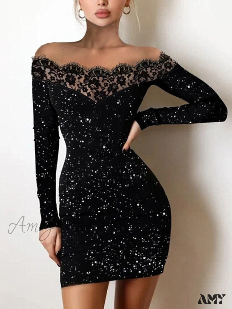 Amy Fashion - Off Shoulder Bodycon Bag Hip Elegant Party Lady Dresses
