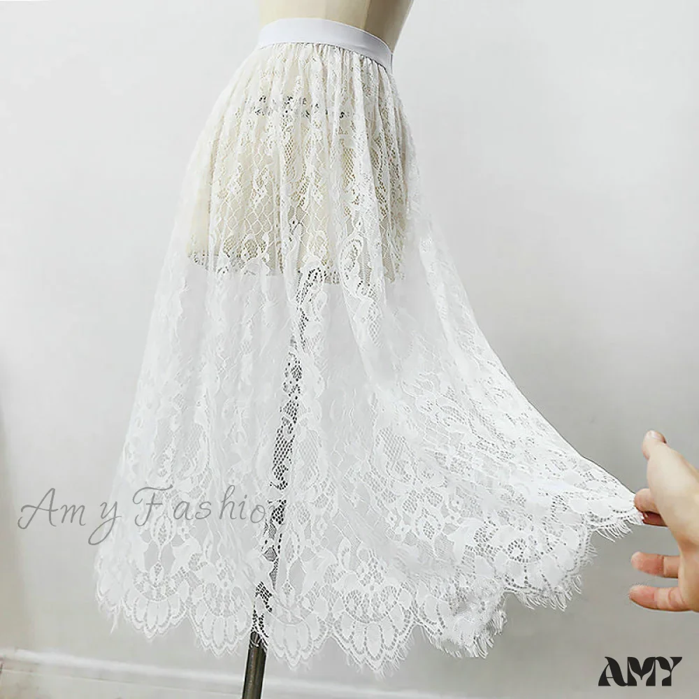Amy Fashion - Sexy Mesh Lace Transparent Long Tulle Skirt - Image 13