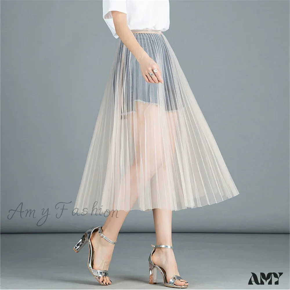 Amy Fashion - Sexy Mesh Lace Transparent Long Tulle Skirt - Image 4
