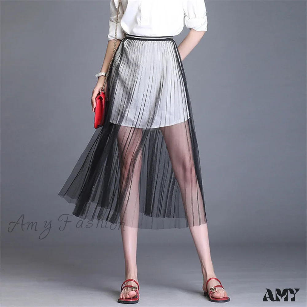 Amy Fashion - Sexy Mesh Lace Transparent Long Tulle Skirt - Image 5