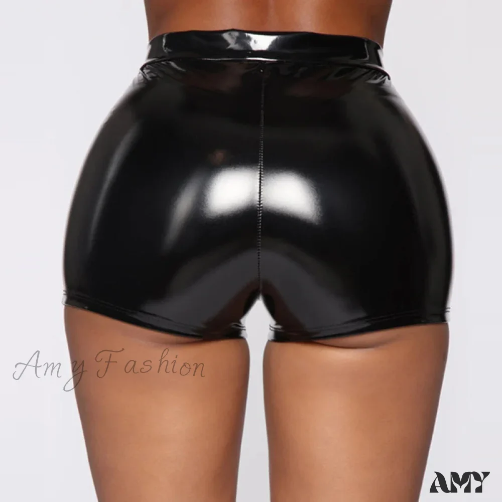 Amy Fashion - Sexy Nightclub Costumes PU Leather Shorts - Image 6