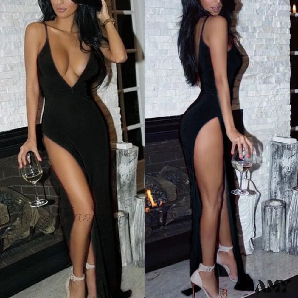 Amy Fashion - Simple Style Sexy Open Chest High Thigh Split Dress - Image 3
