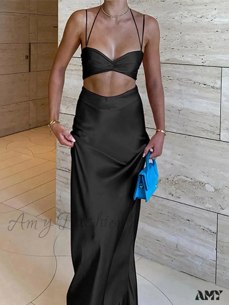 Amy Fashion - Sexy Satin Tube Top Midi Skirts - Image 4