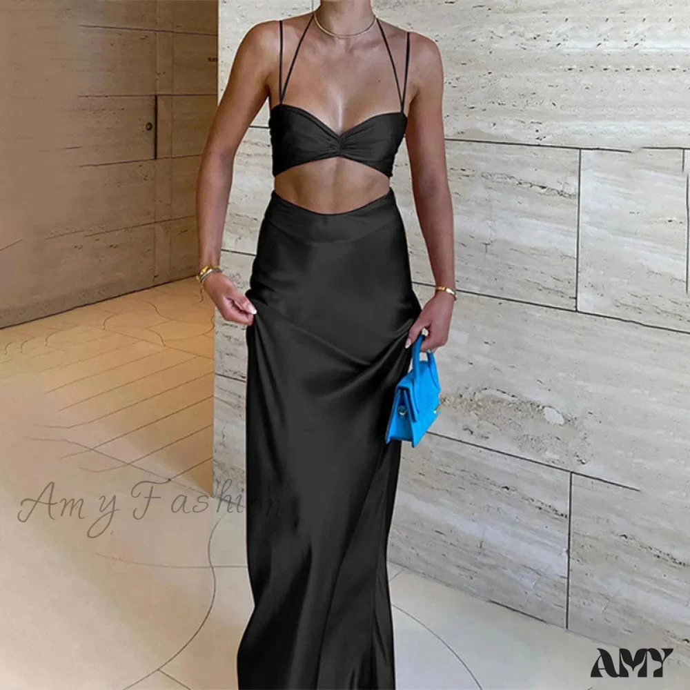 Amy Fashion - Sexy Satin Tube Top Midi Skirts - Image 9