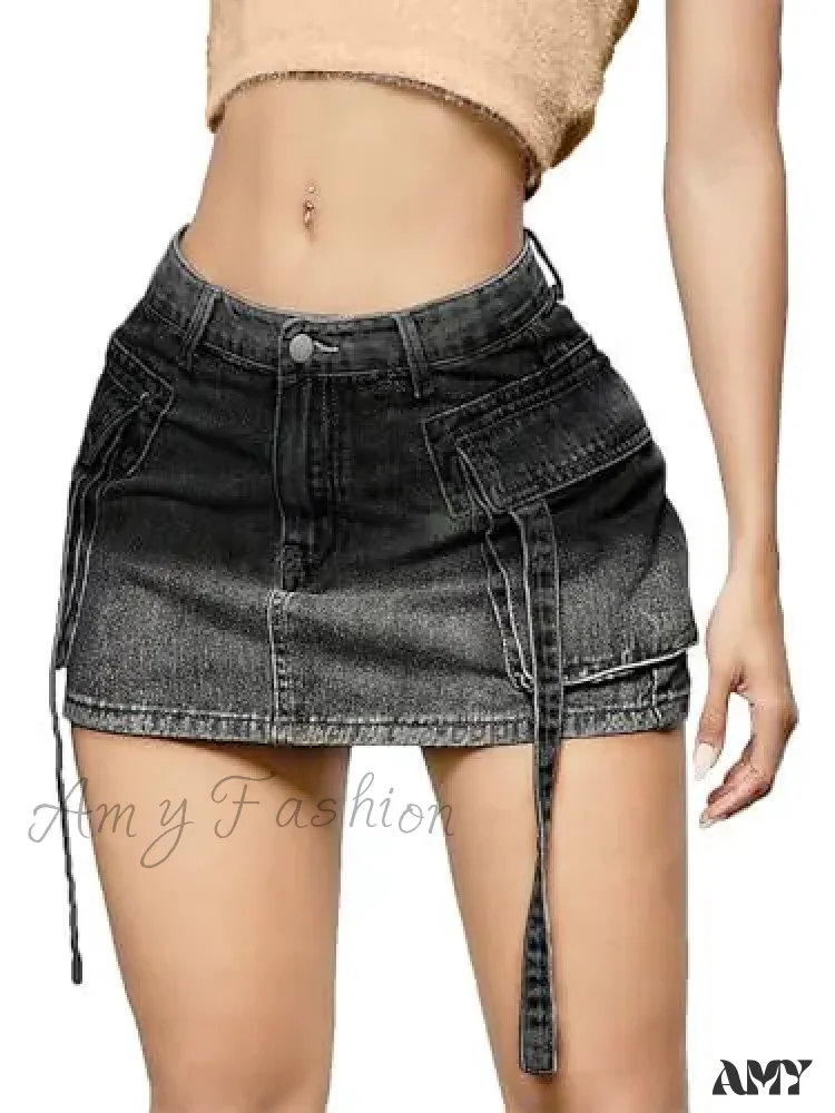 Sexy Short Slim Fit Casual Regular Elegant Splice Denim High Waist Hip Wrap A-Line Skirt - Image 3