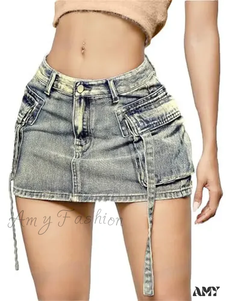 Sexy Short Slim Fit Casual Regular Elegant Splice Denim High Waist Hip Wrap A-Line Skirt - Image 4