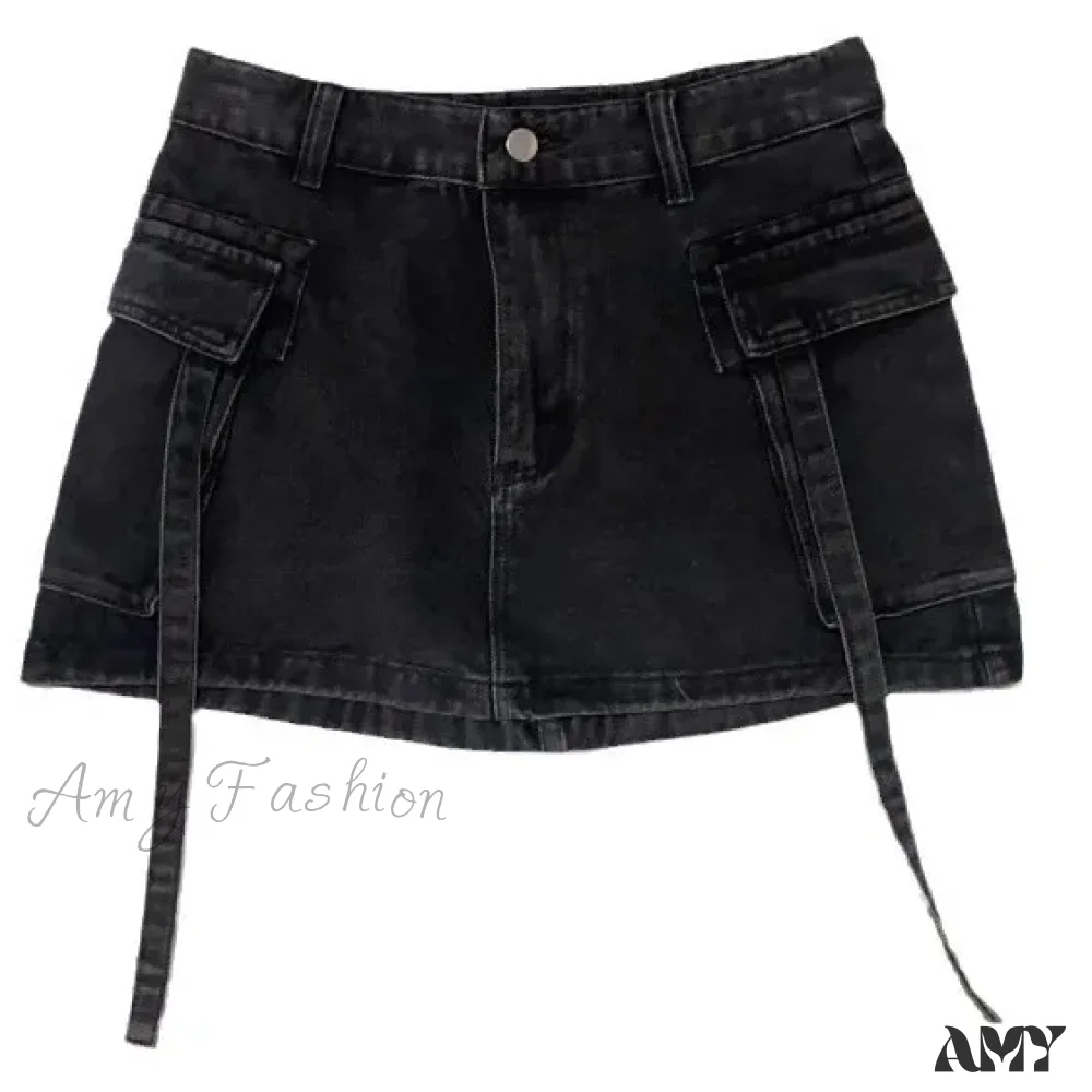 Sexy Short Slim Fit Casual Regular Elegant Splice Denim High Waist Hip Wrap A-Line Skirt - Image 5