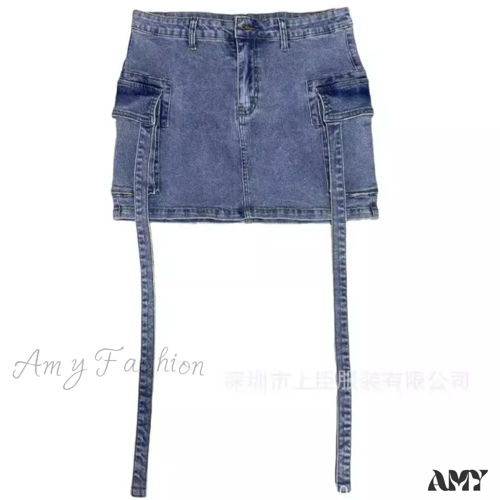 Sexy Short Slim Fit Casual Regular Elegant Splice Denim High Waist Hip Wrap A-Line Skirt - Image 6