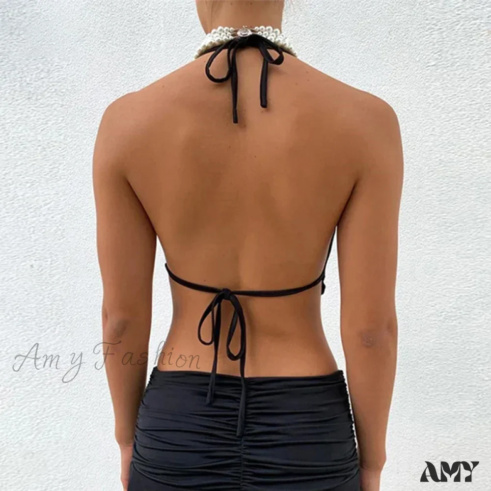 Sexy Sleeveless Backless Lacing Spaghetti Strap Halter Crop Top - Image 6