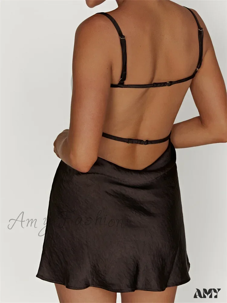 Amy Fashion - Sexy Sleeveless Strap Patchwork Hollow Out Backless Mini Dress - Image 3