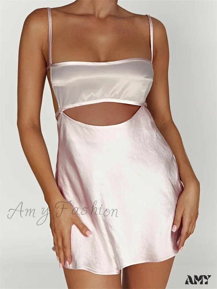 Amy Fashion - Sexy Sleeveless Strap Patchwork Hollow Out Backless Mini Dress - Image 4
