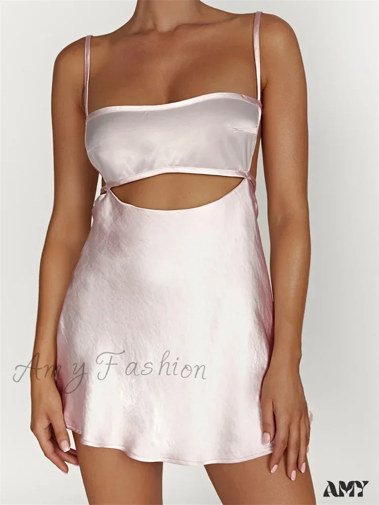 Amy Fashion - Sexy Sleeveless Strap Patchwork Hollow Out Backless Mini Dress - Image 5
