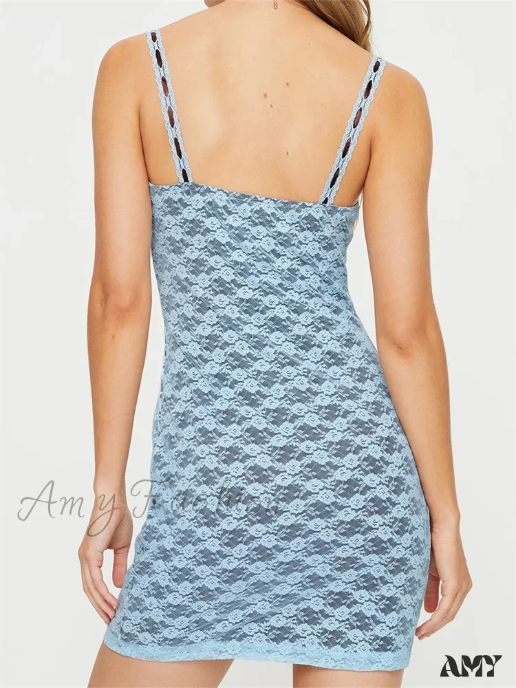 Amy Fashion - Sexy Sleeveless Strap Tie up Lace Floral Mini Dress - Image 3