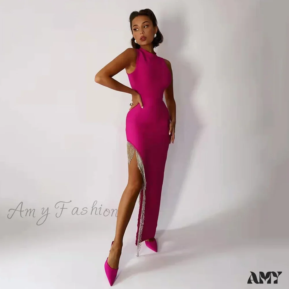 Amy Fashion - Sexy Sleeveless Tassel Diamonds Bodycon Bandage Dress - Image 9