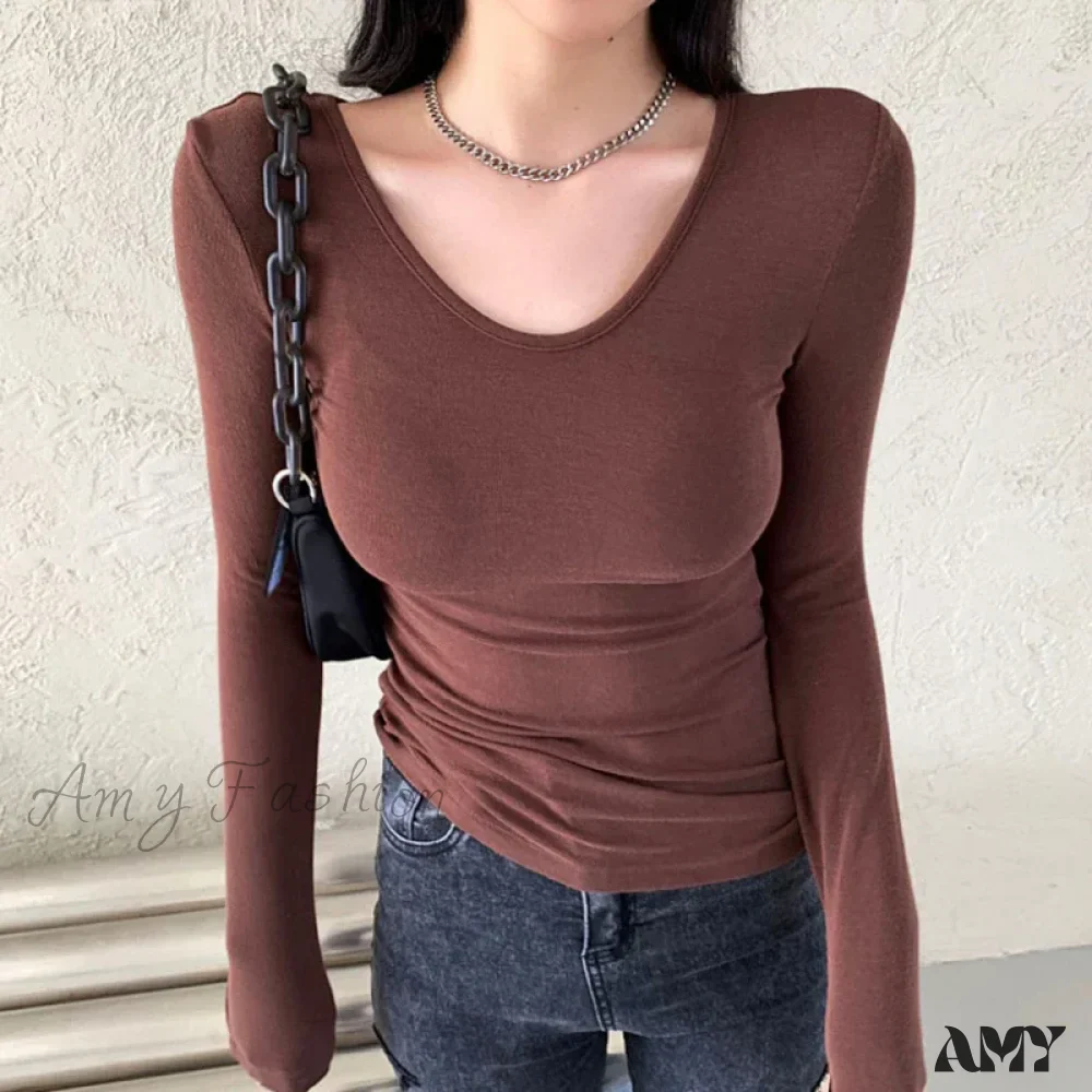 Sexy Slim Bodycon O Neck Soild Basic Casual Crop Top - Image 2