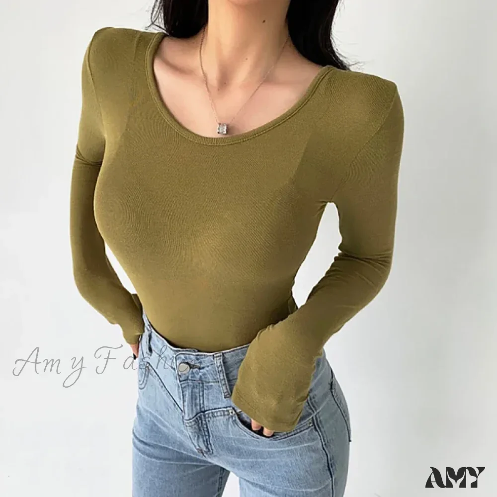 Sexy Slim Bodycon O Neck Soild Basic Casual Crop Top - Image 3