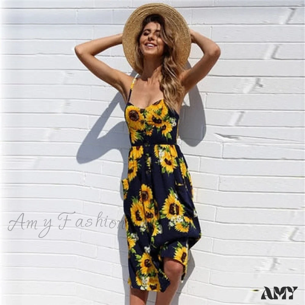 Amy Fashion - Backless Sleeveless Striped Dot Print Solid Dress - Image 20