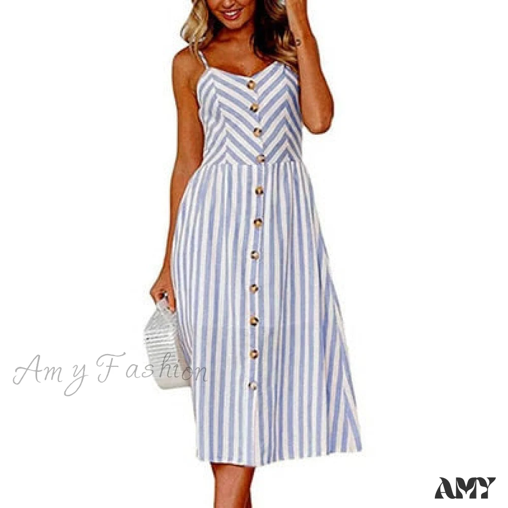 Amy Fashion - Backless Sleeveless Striped Dot Print Solid Dress - Image 5