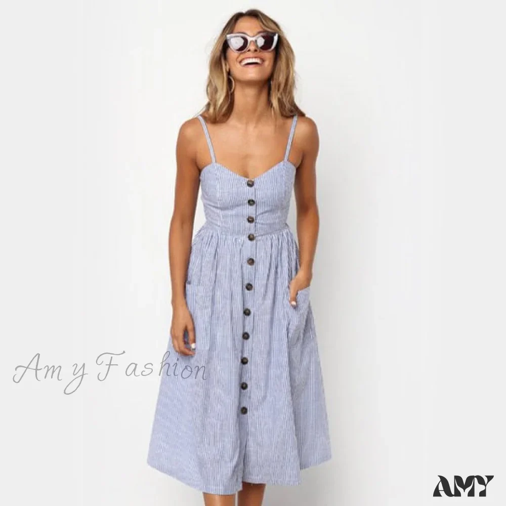 Amy Fashion - Backless Sleeveless Striped Dot Print Solid Dress - Image 7