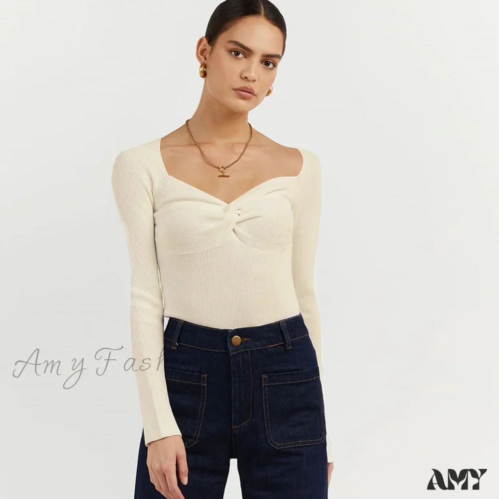 Amy Fashion - Chic Square Collar Short Sweaters Pullover - Image 11