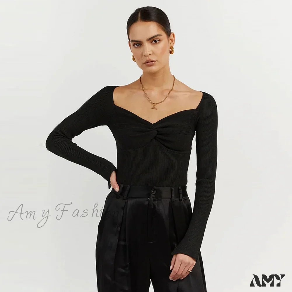 Amy Fashion - Chic Square Collar Short Sweaters Pullover - Image 3