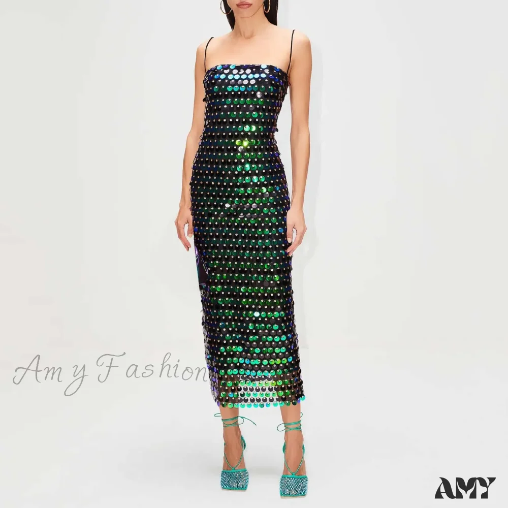 Sexy Suspender Slim Sequin Sleeveless Sling Cocktail Evening Gown Chic Lady Elegant Sequins Backless Party Dress - Image 7