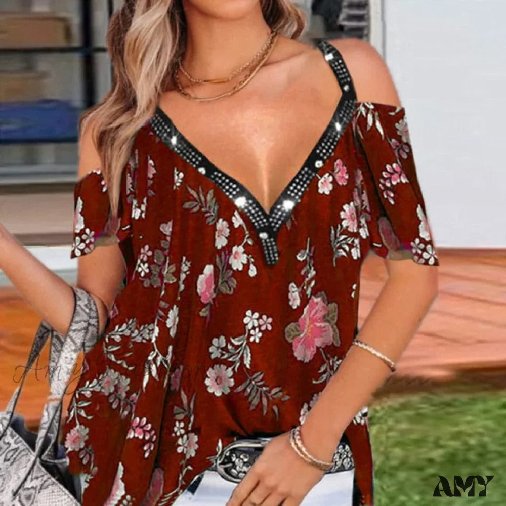 Amy Fashion - Sexy V-neck Strapless Short-sleeved T-shirt - Image 2