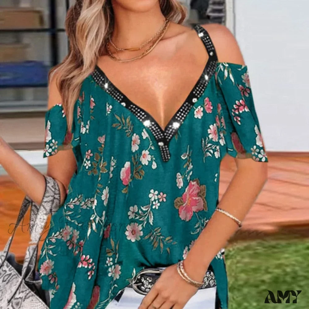 Amy Fashion - Sexy V-neck Strapless Short-sleeved T-shirt - Image 3