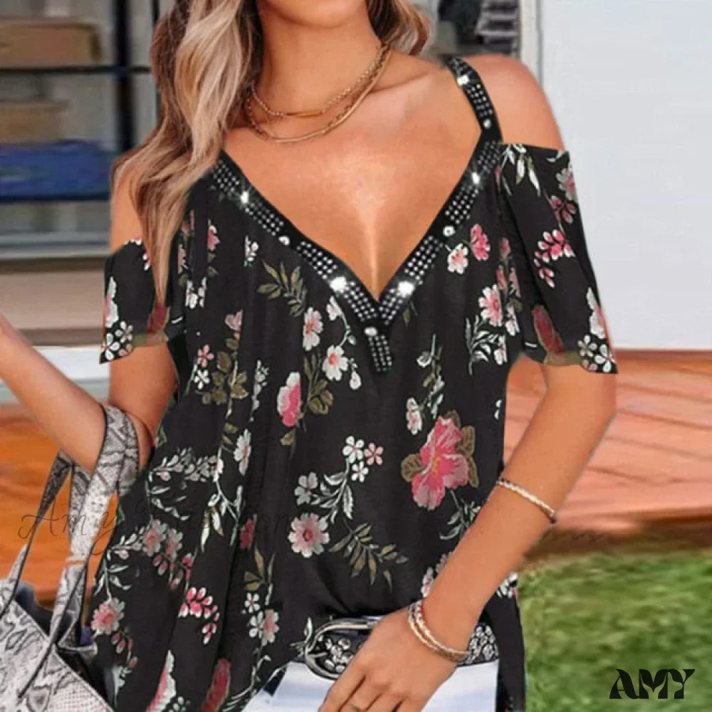 Amy Fashion - Sexy V-neck Strapless Short-sleeved T-shirt - Image 4