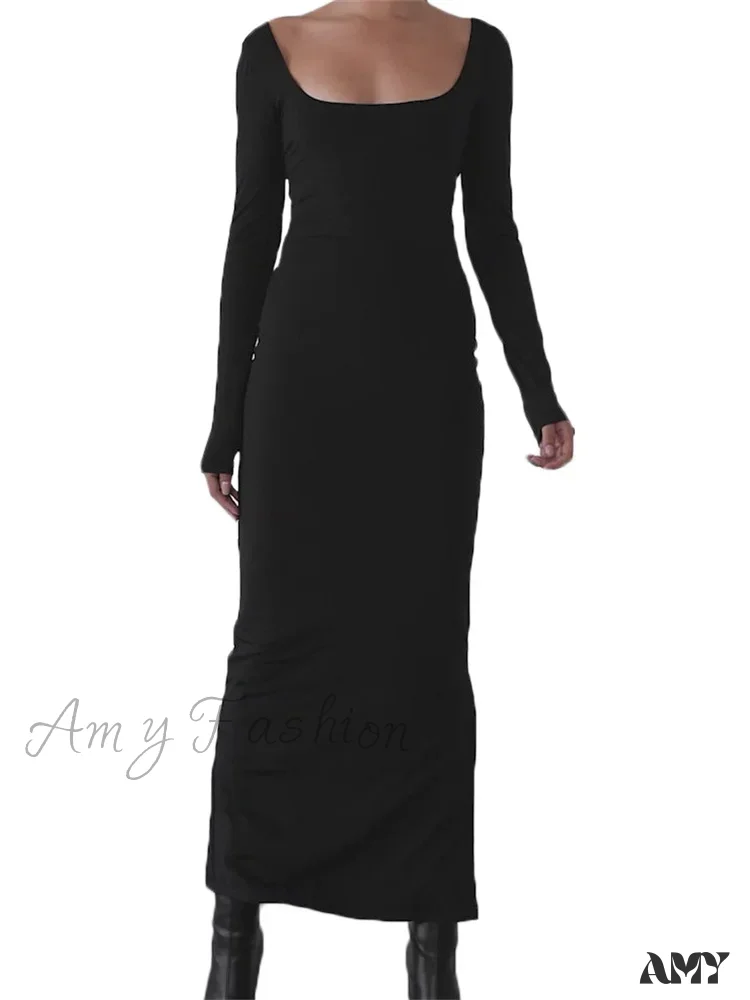 Amy Fashion - Sexy Women Backless Hollow Out Criss-cross Tie-up   Sleeve Black Solid Slim Fit Party  Vestidos - Image 3