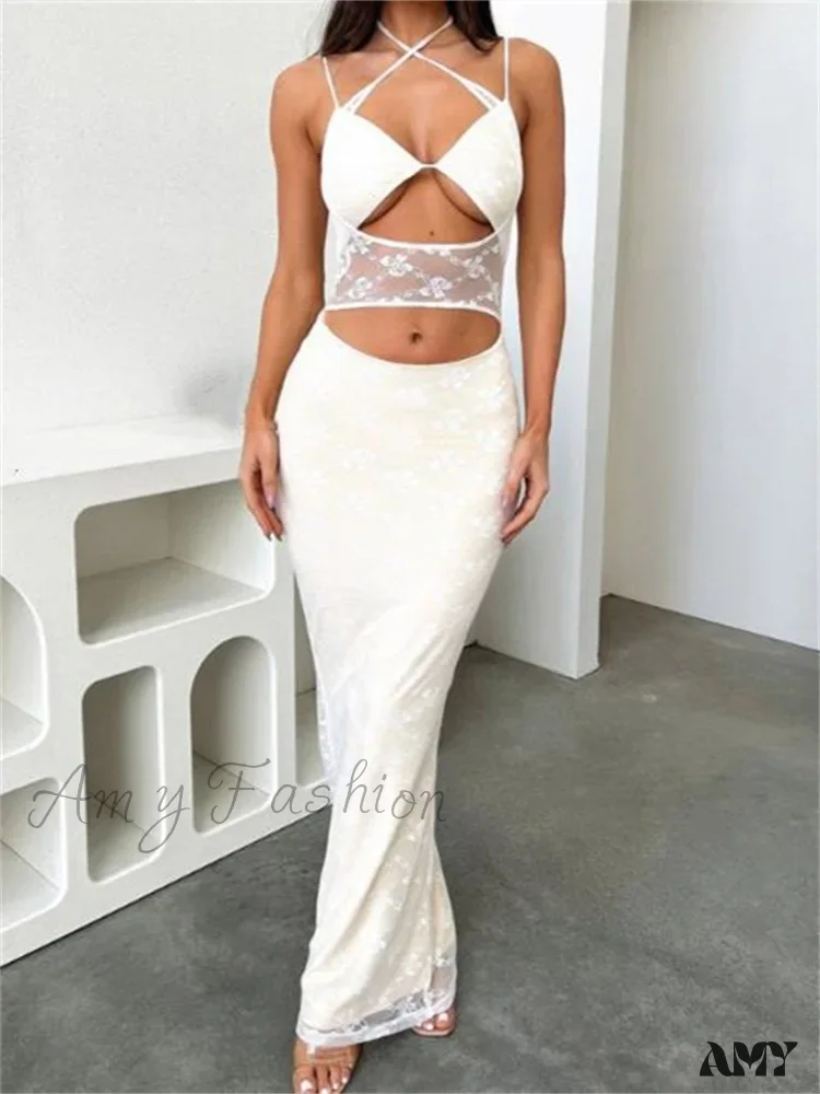 Amy Fashion - Sexy Women Lace See Through  Sleeveless Spaghetti Strap Cutout Elegant Party Female Vestidos  New - Image 4