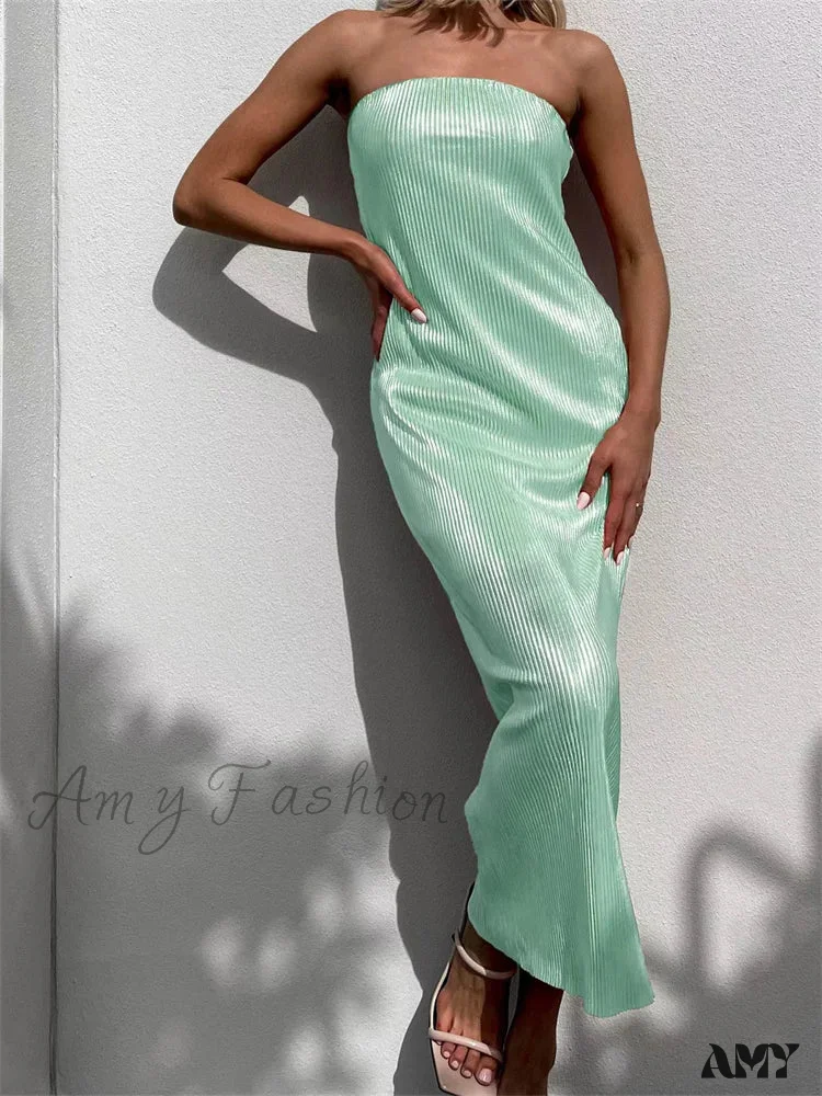 Amy Fashion - Sexy Women Ruched Tube  Strapless Off Shoulder Bodycon Solid Color Summer Party Female Vestidos - Image 5