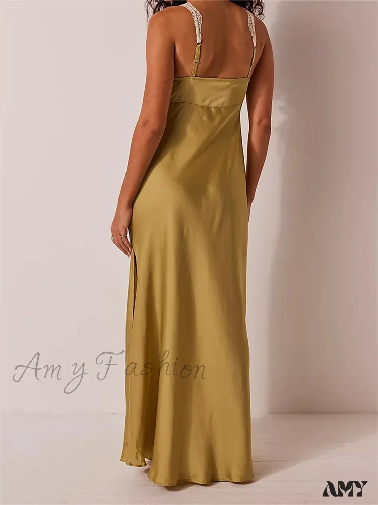 Amy Fashion - Sexy Women Side High Split  Sleeveless Deep V-neck Backless Summer Lace Trim Cocktail Party Vestidos - Image 2