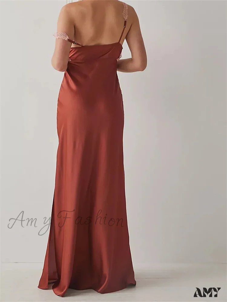 Amy Fashion - Sexy Women Side High Split  Sleeveless Deep V-neck Backless Summer Lace Trim Cocktail Party Vestidos - Image 3