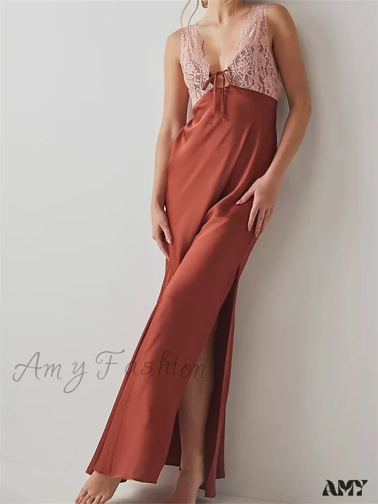 Amy Fashion - Sexy Women Side High Split  Sleeveless Deep V-neck Backless Summer Lace Trim Cocktail Party Vestidos - Image 4