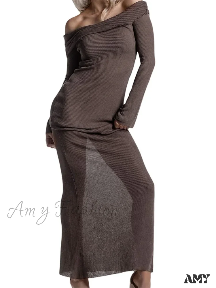 Amy Fashion - Sexy Women Slash Neck Off Shoulder Party Formal  Spring Autumn  Sleeve Slim Solid Female Vestidos - Image 4