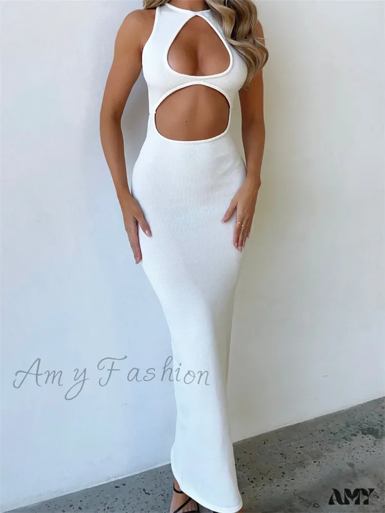 Amy Fashion - Sexy Women Sleeveless Evening White Backless Hollow Out Summer Party Club Female Vestidos Streetwear - Image 5