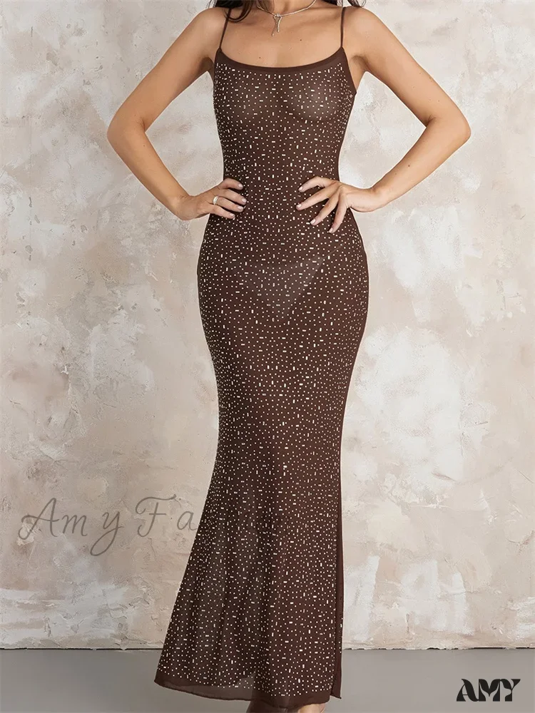 Amy Fashion - Sexy Women Sleeveless Strap Slim Sparkle Rhinestone Low Cut Trumpet Summer Party Female Vestido - Image 6