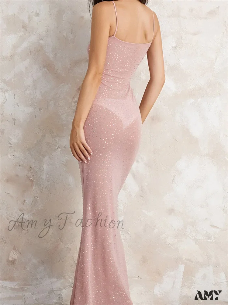 Amy Fashion - Sexy Women Sleeveless Strap Slim Sparkle Rhinestone Low Cut Trumpet Summer Party Female Vestido - Image 7