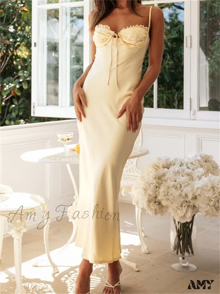 Amy Fashion - Sexy Women Sleeveless Strap Solid Color Summer Party Ruffles Ruched V-neck  Cocktail Female Vestidos - Image 3