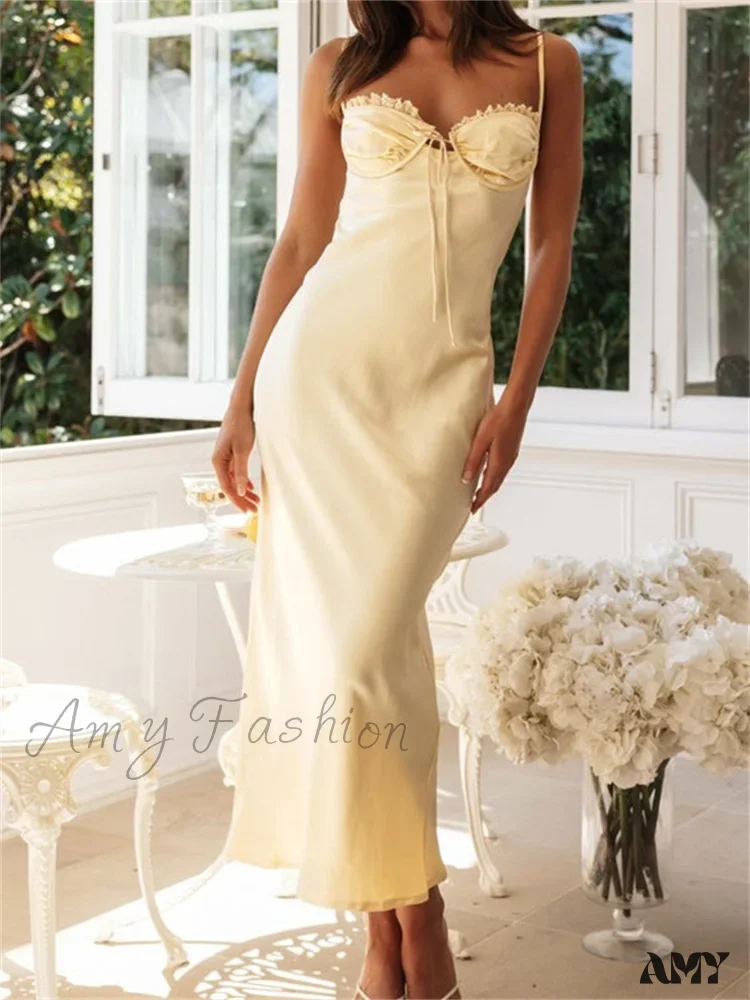 Amy Fashion - Sexy Women Sleeveless Strap Solid Color Summer Party Ruffles Ruched V-neck  Cocktail Female Vestidos - Image 5