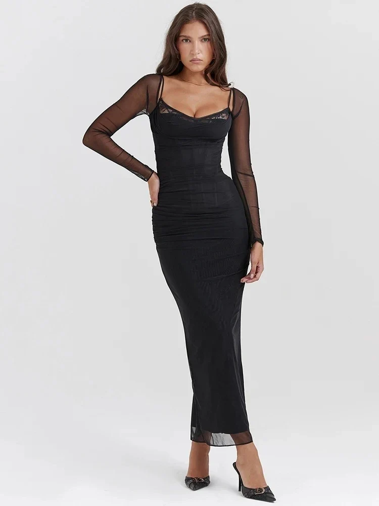 Sheer Mesh Strapless Backless Bodycon Dress - Image 2